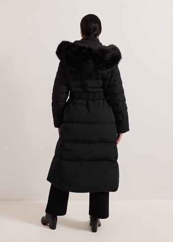 Phase Eight Petite Dixie Long Fur Hood Puffer Coats Black Australia | XM8492531